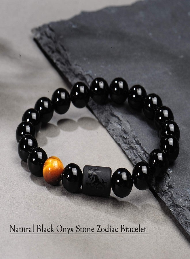 VLINRAS Zodiac Capricorn Bracelet for Men Women Capricorn Gifts Natural Black Onyx Stone Zodiac Charm Bracelet Constellation Horoscope Jewelry - Image 3